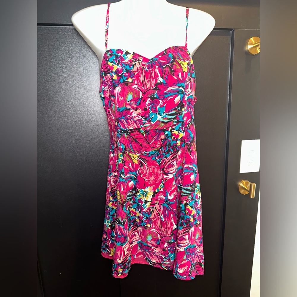 Forever 21 Bright Tropical Floral Sweetheart Neckline Spaghetti Strap Sundress